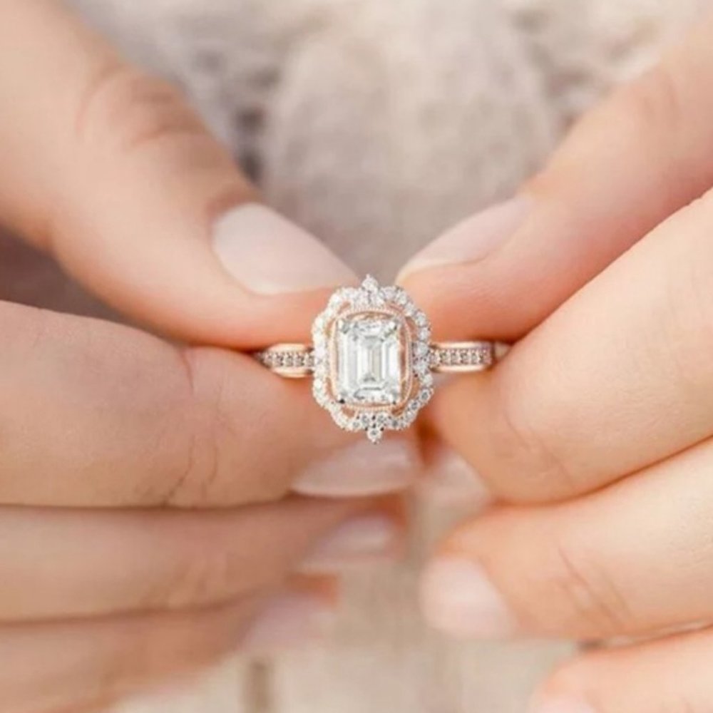 NEW Rose Gold Radiant Cut White Sapphire Ring - Picture 4 of 4